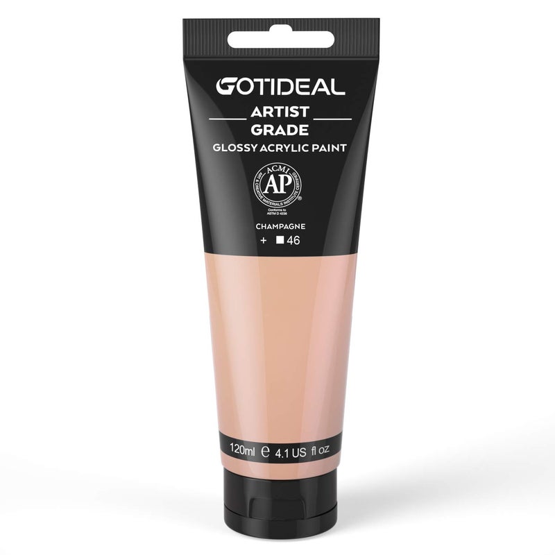 GOTIDEAL Acrylic Paint Champagne Flesh Tubes(120ml, 4.1 oz) Non Toxic Non Fading,Rich Pigments for Painters, Adults & Kids, Ideal for Canvas Wood Clay Fabric Ceramic Craft Supplies (Champagne) - Image 1